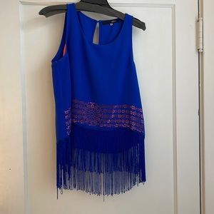 SUGARLIPS ELECTRIC BLUE FRINGE TOP SZ M